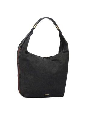 Authentic GUCCI Web Sherry Line Shoulder Bag Denim Black Red Green 73884